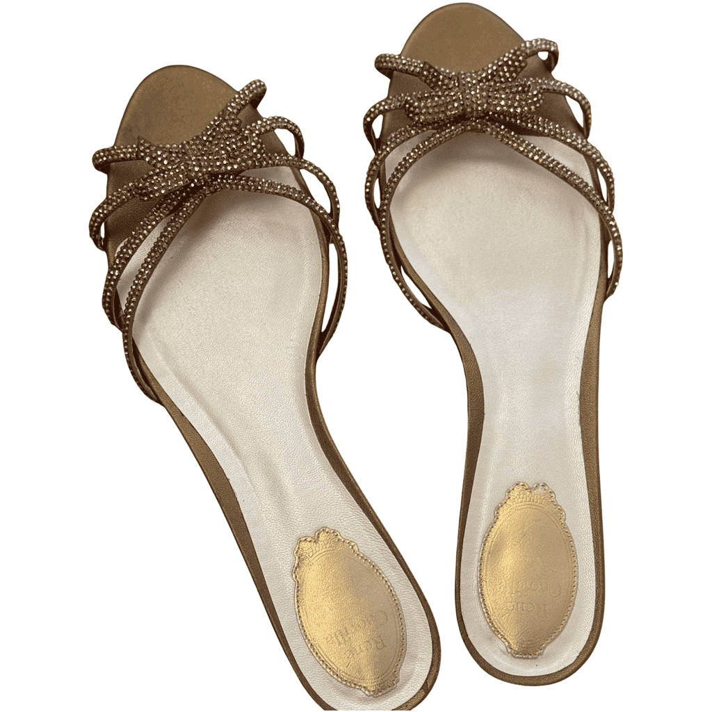 Rene Caovilla Brown Satin Strass Flat