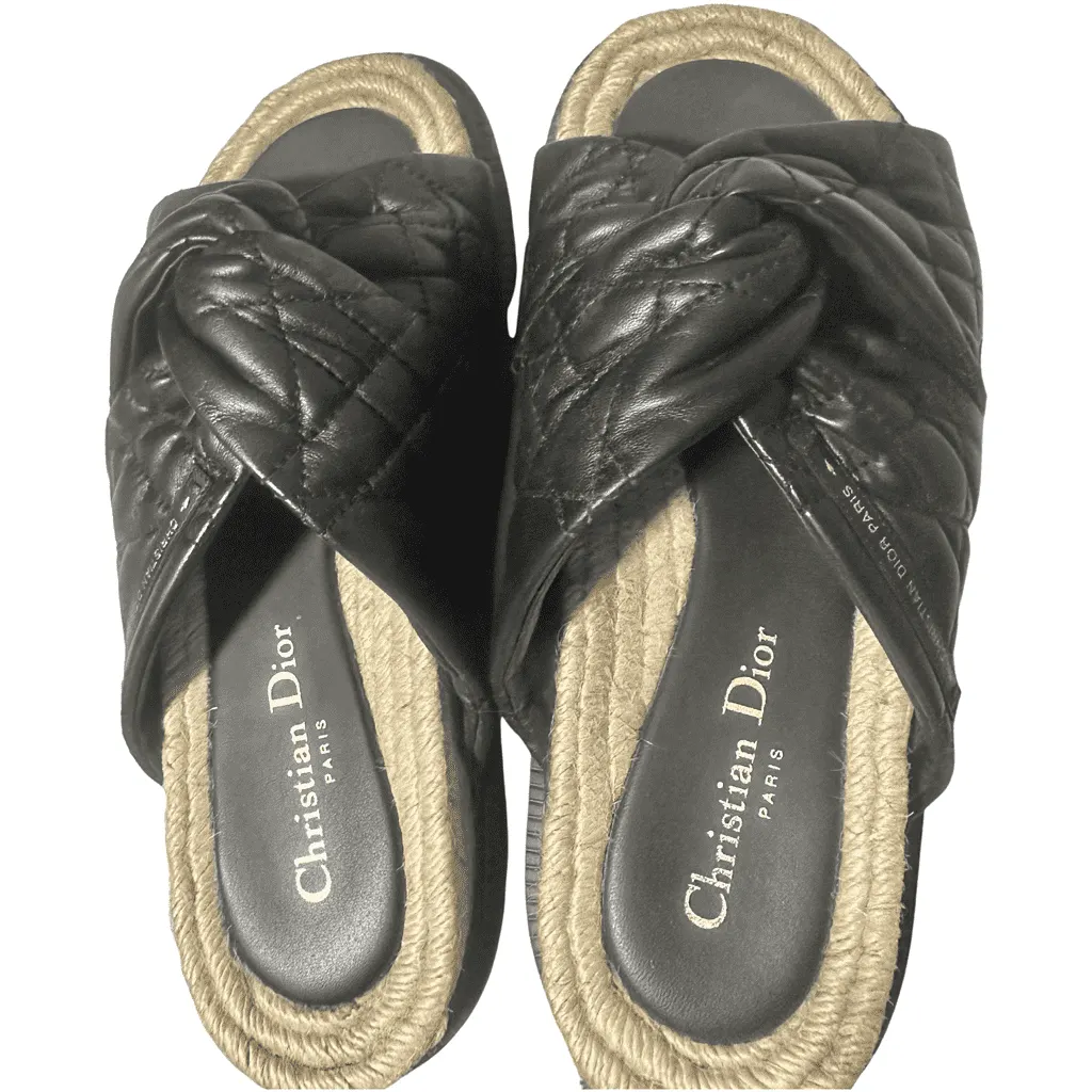 Dior Cannage Dtwist Sandals Black Leather Good - Front View