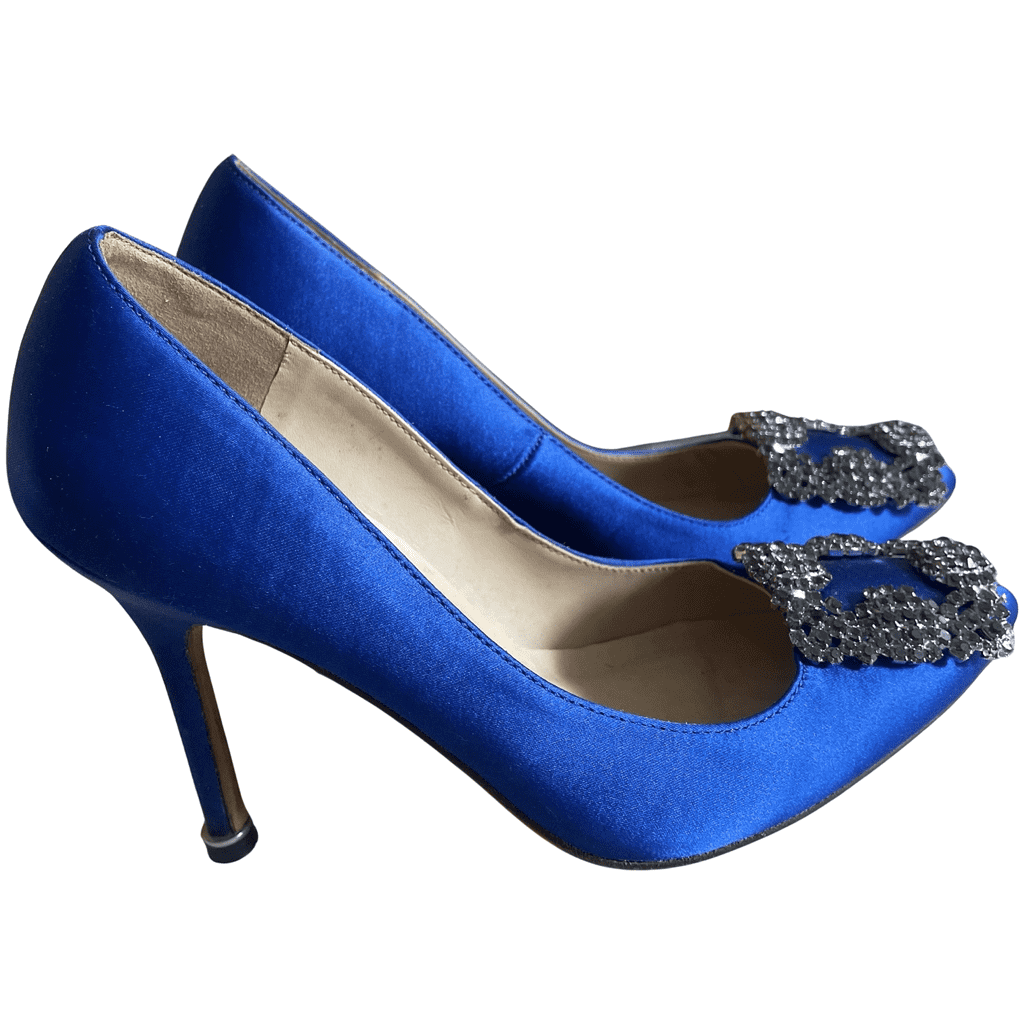 Manolo Blahnik Hangisi Blue Satin