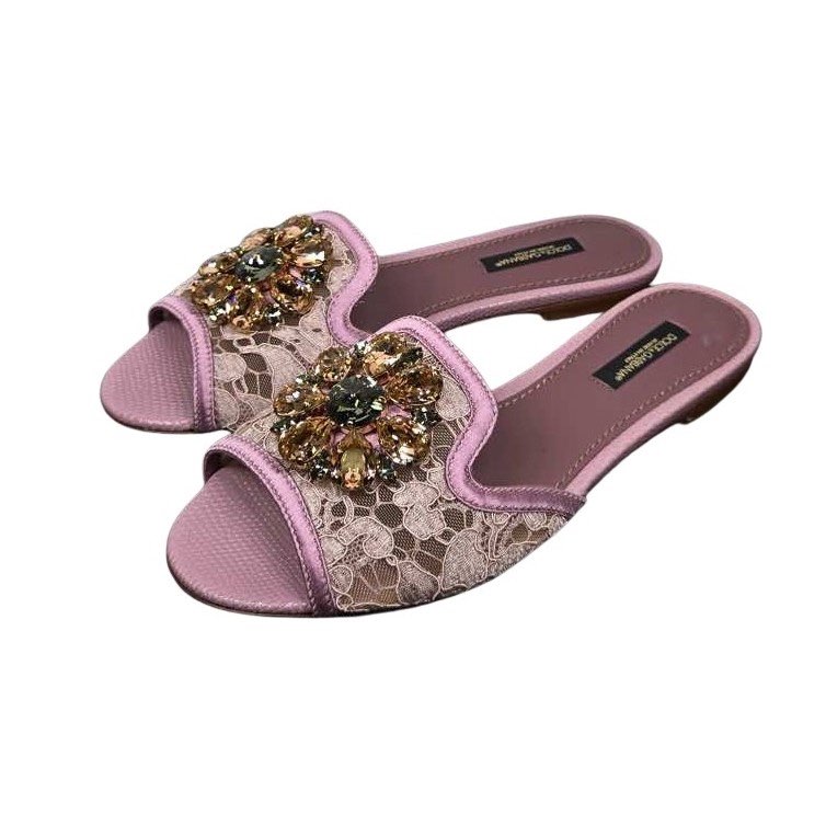 Dolce & Gabbana Lace rainbow sliders with brooch