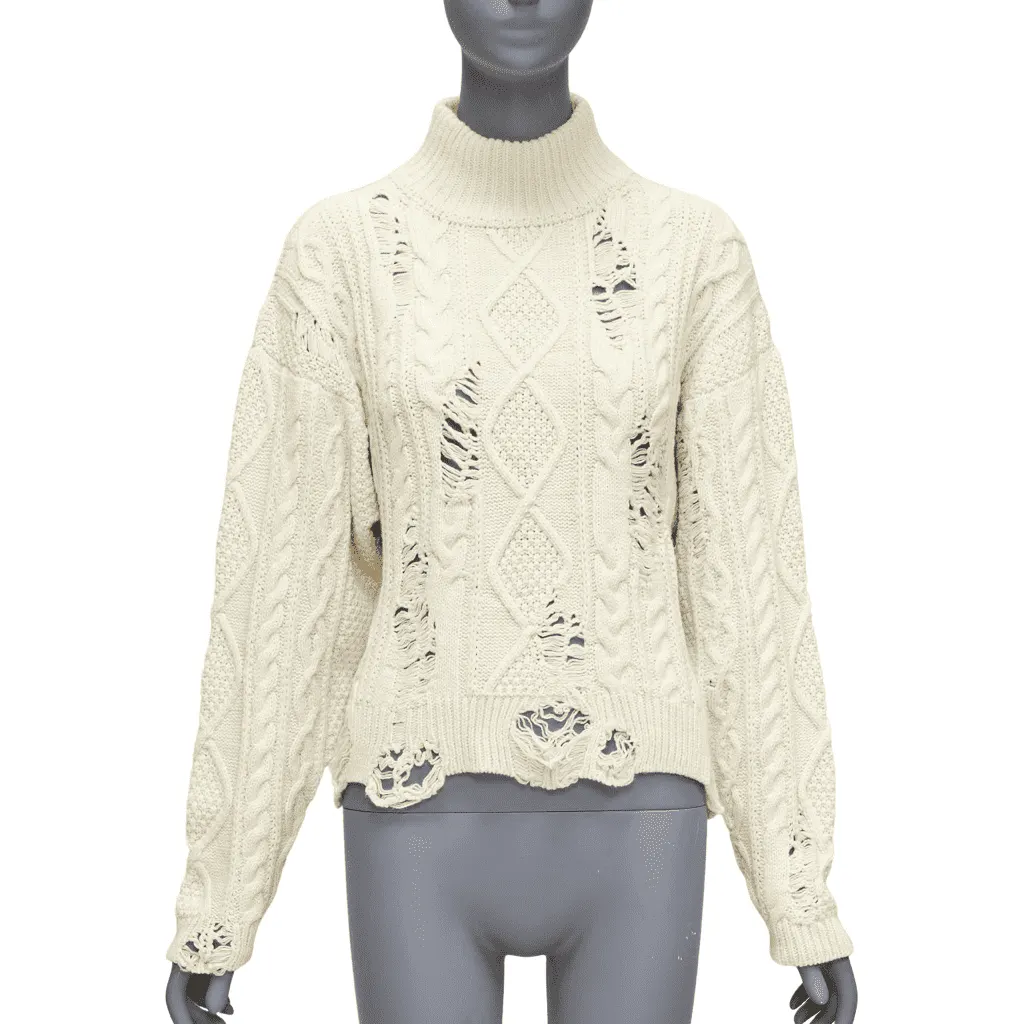 Miharayasuhiro Distressed Cable Sweater Ecru Never worn - Front View
