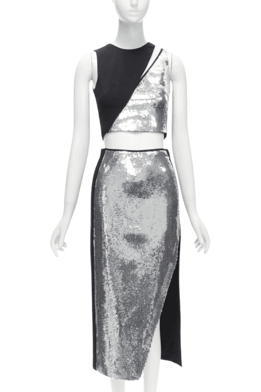 David Koma Silver Sequins Skirt Set