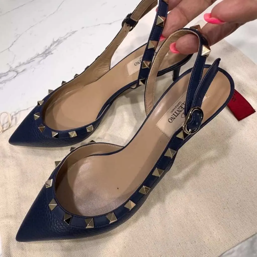 Valentino Kitten Heels Slingback Blue Leather Very good - Back View