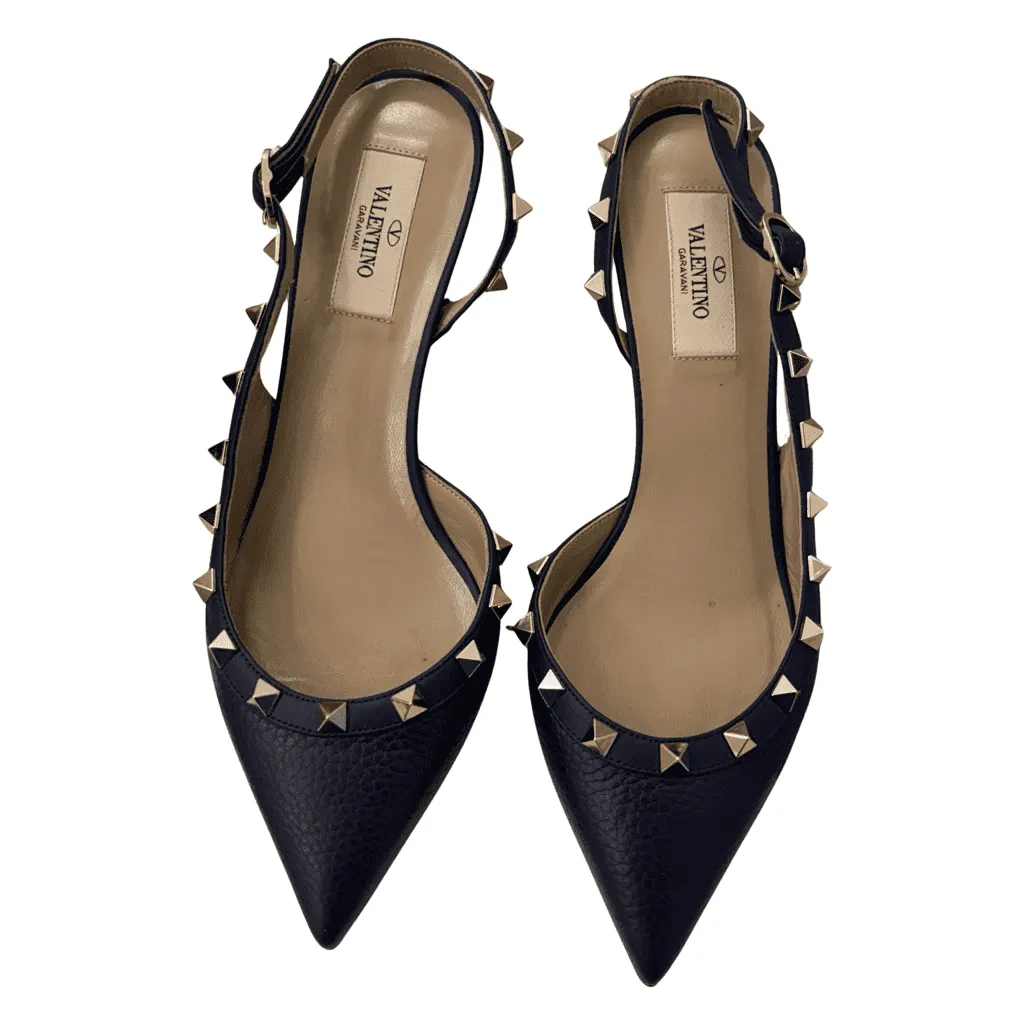Valentino Kitten Heels Slingback Blue Leather Very good - Front View