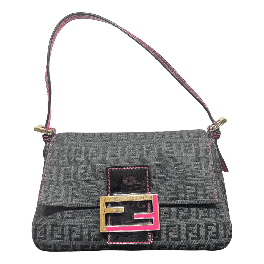 Fendi Baguette Black Canvas Leather Very good - Front View