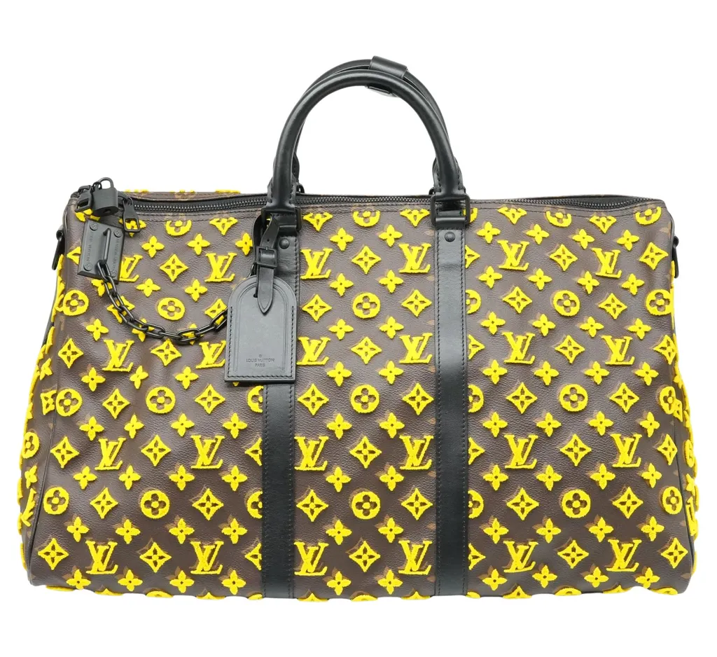 Louis Vuitton Keepall 50 Triangle Yellow Noire Monogram Tuffetage Duffle Bag M45069 MultiColor Good - Front View