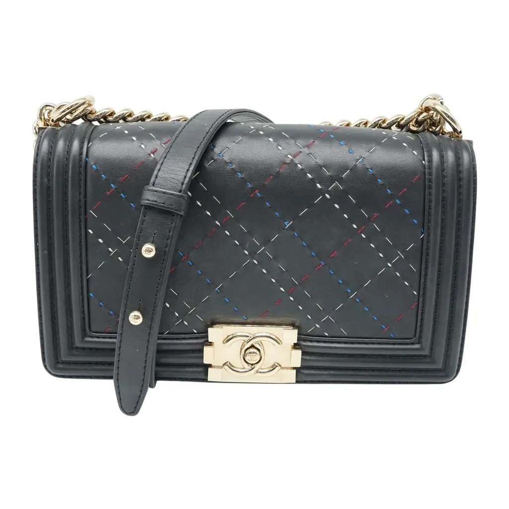 Chanel Boy Bag Black Medium tricolor Black Leather Fair - Front View