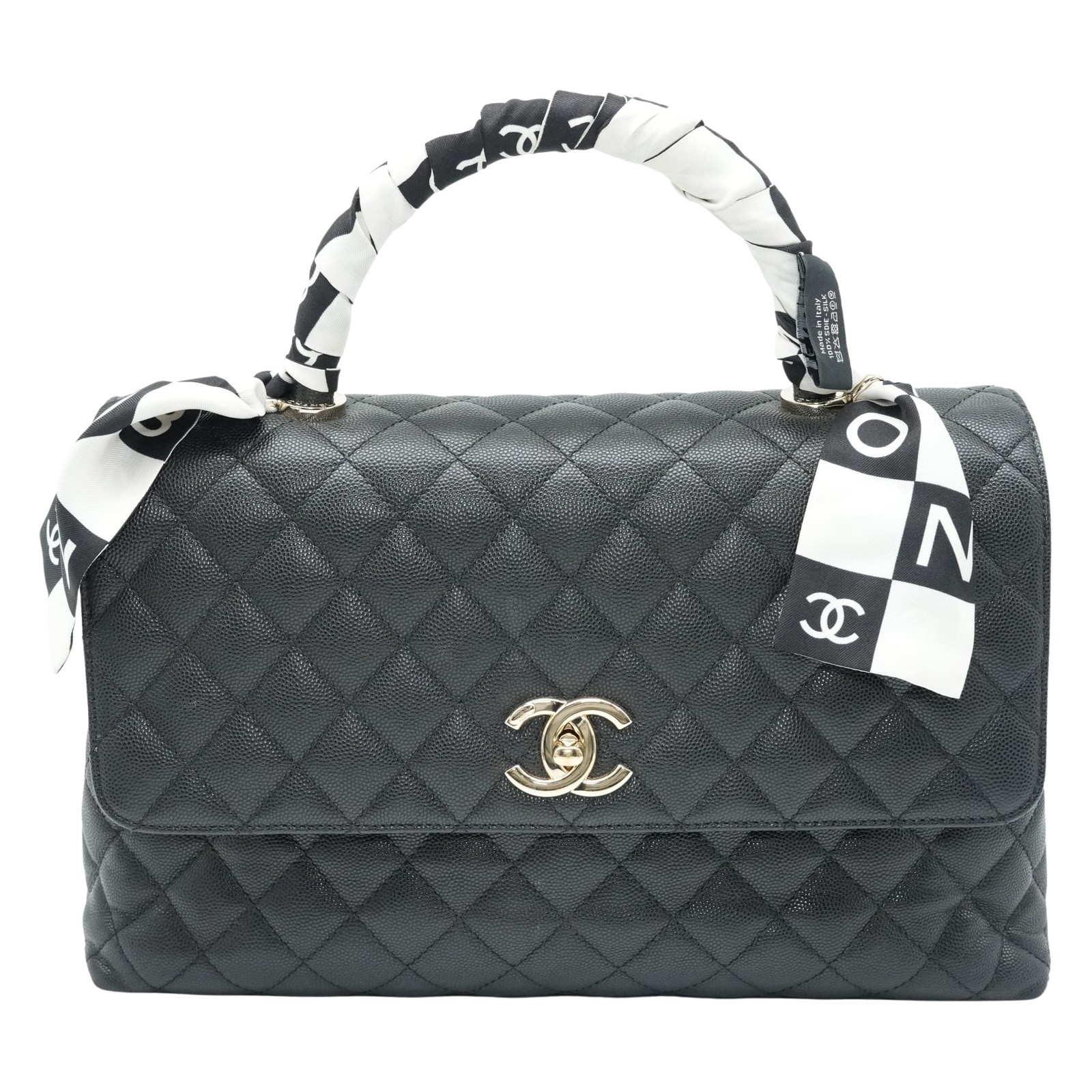 Chanel Flap Bag Top Handle Grained Caviar Noir