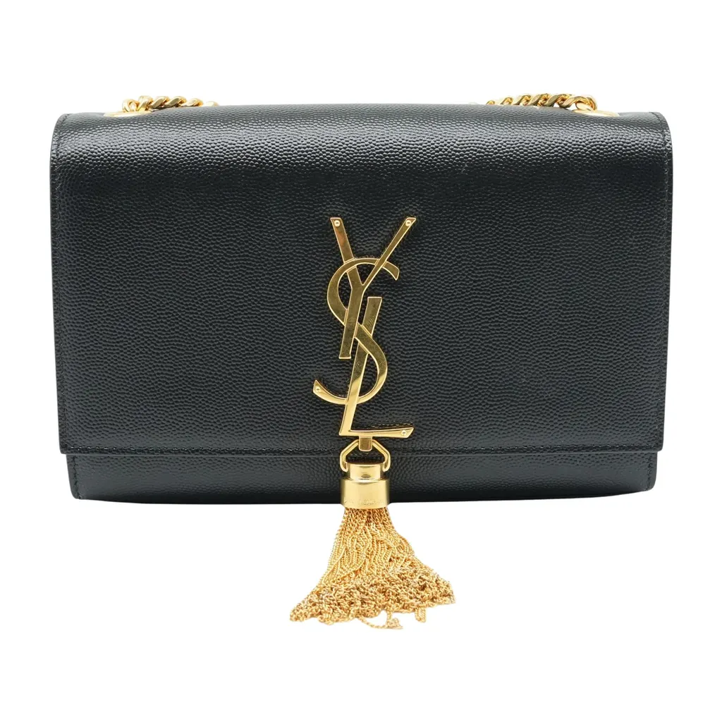 Yves Saint Laurent Black Leather Kate Small Tassel Wallet Chain Bag Black Good - Front View
