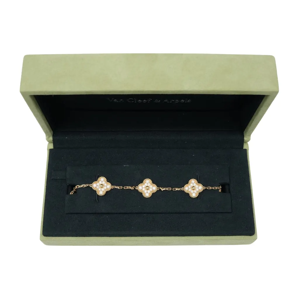 Van Cleef & Arpels Vintage Alhambra bracelet, 5 motifs with Diamonds Gold Gold Good - Front View