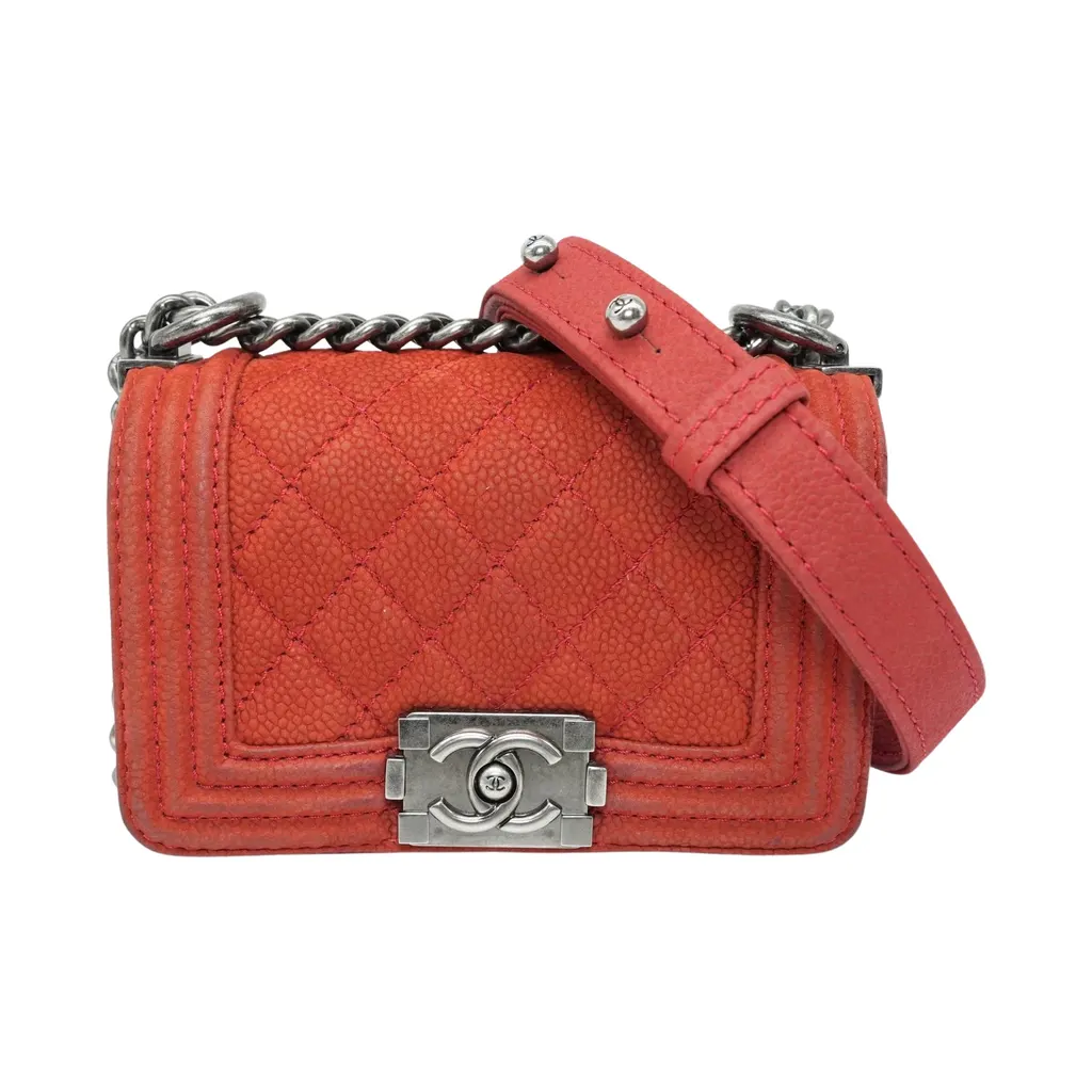 Chanel Red Le Boy Mini Canvas Shoulder Bag Red Canvas Fair - Front View