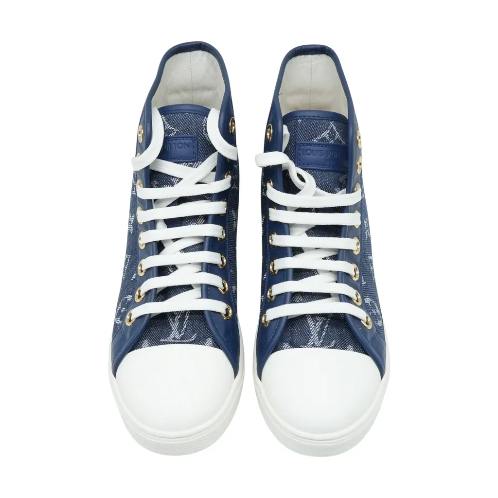 Louis Vuitton High-Top Denim Monogram Stellar Sneaker Size 36.5 Blue Denim Very good - Front View