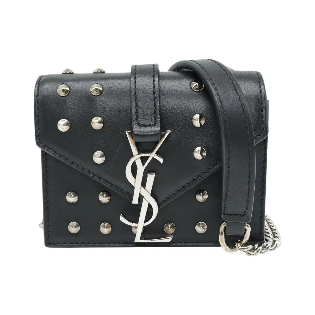 Yves Saint Laurent Calfskin Studded Mini Bag Black Good - Front View