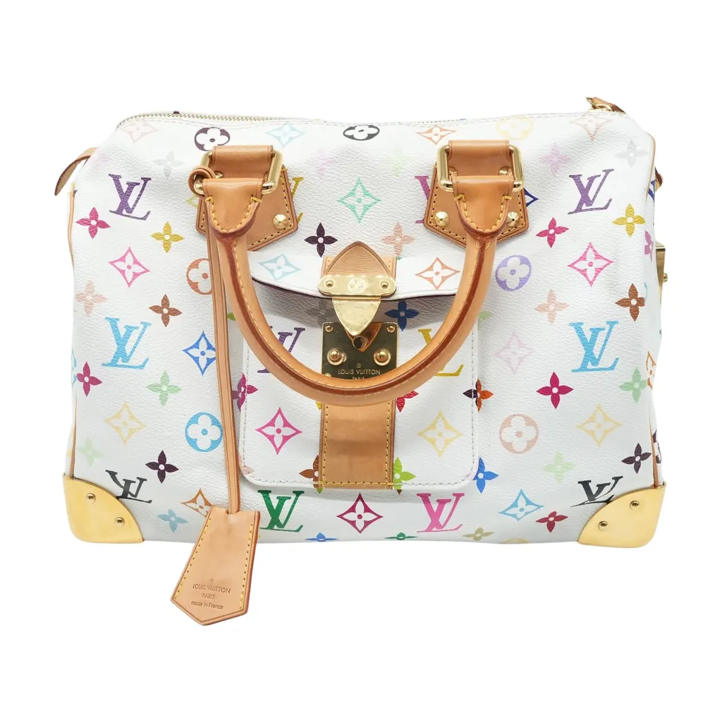 Louis Vuitton White Monogram Multicolor Canvas Speedy 30 Bag M92643 MultiColor Canvas Good - Front View