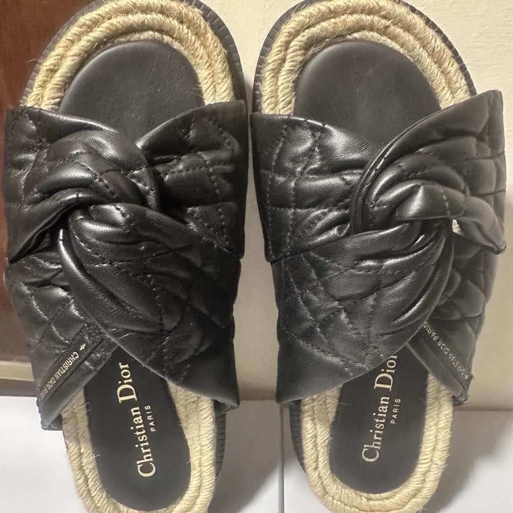 Dior Cannage Dtwist Sandals Black Leather Good - Back View