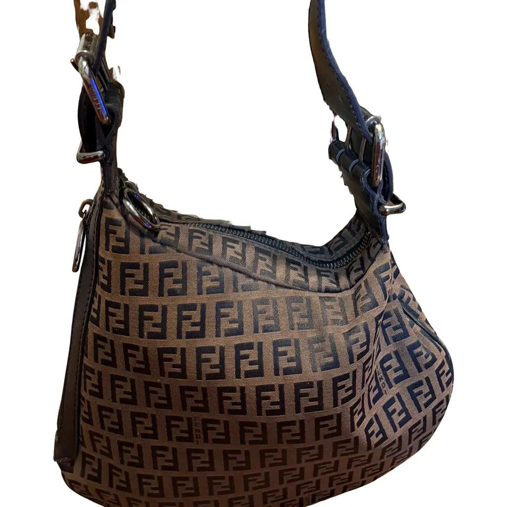 Fendi Oyster Bag Grey Canvas Good - Front View