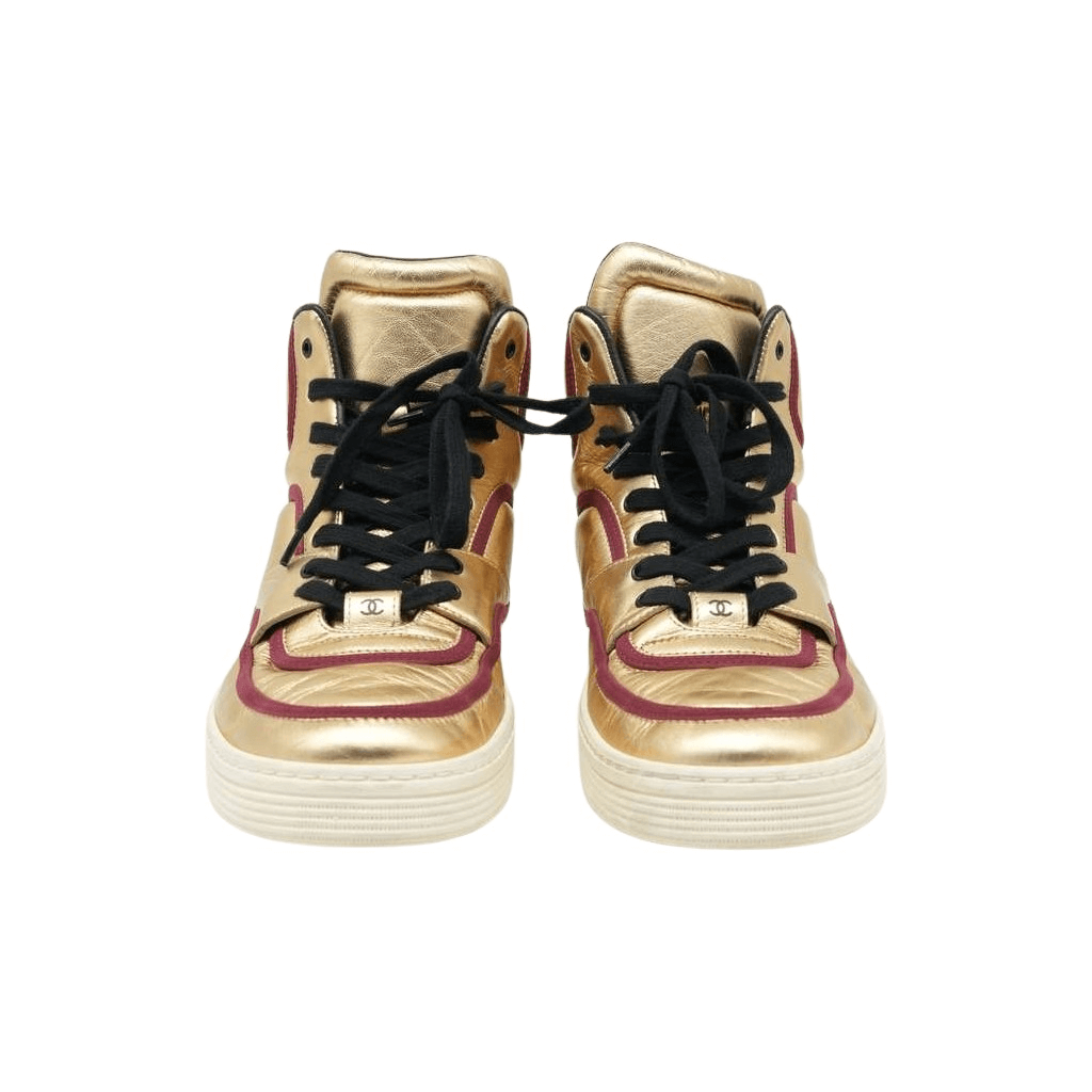 Chanel Ankle Strap Leather Trainers Gold Size 41