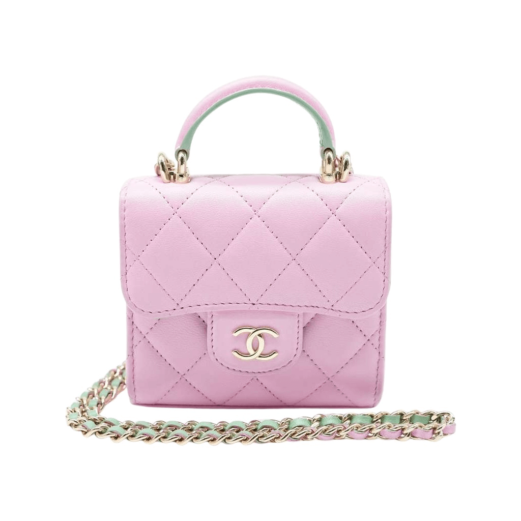Chanel Pink & Green Lambskin Mini Matresse Top Handle Bag with Gold Hardware