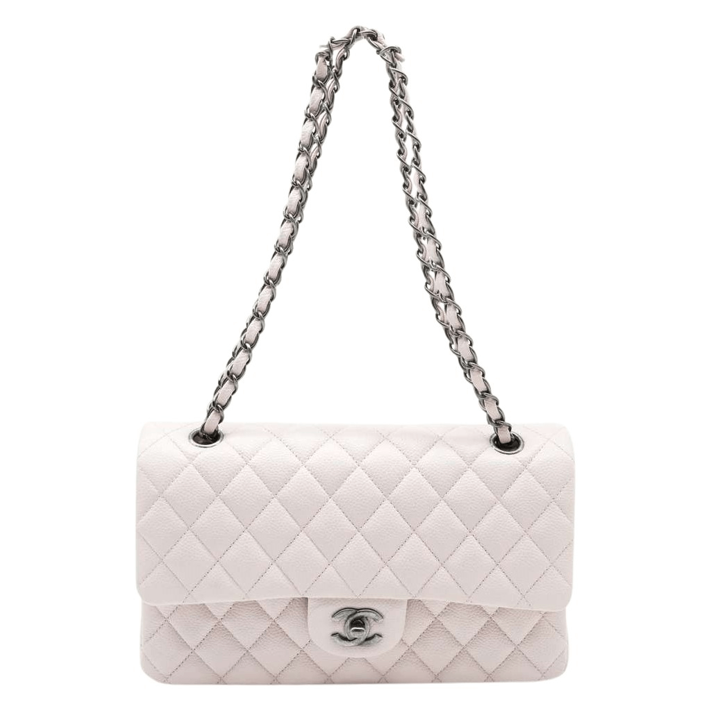 Chanel Classic Medium Flap Nude Caviar Leather Bag with Ruthenium Hardware Size 25