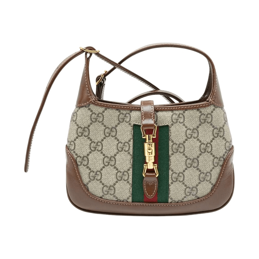 Gucci Jackie 1961 Mini Hobo Bageige Brown Canvas and Leather