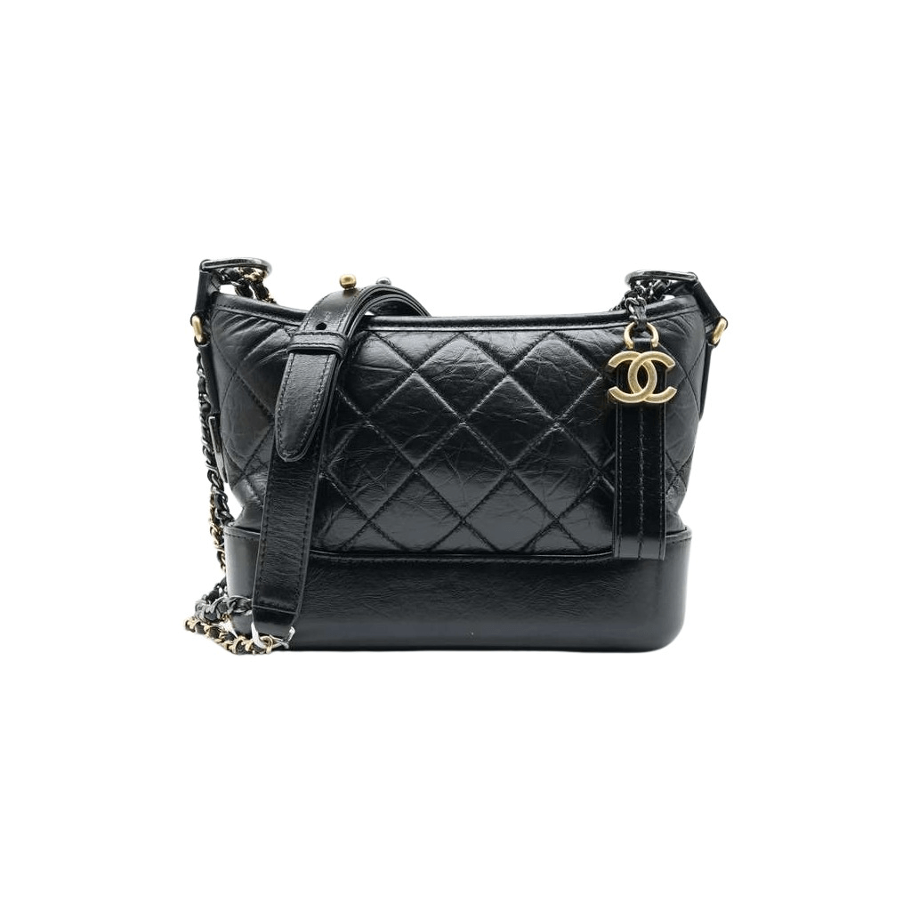 Chanel Aged Calfskin Quilted Small Gabrielle Hobo Black