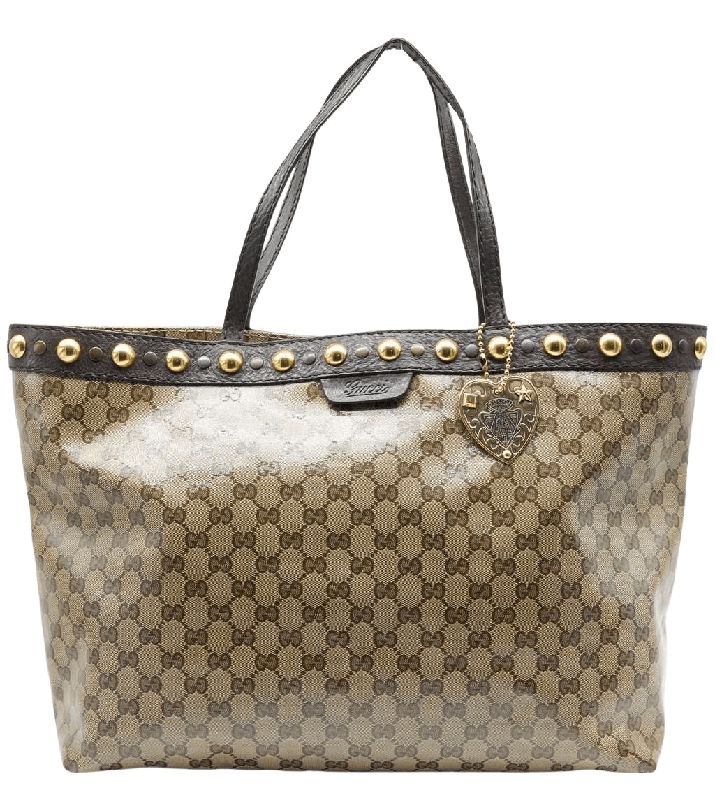 Gucci GG Crystal Tote Bag Coated Canvas Beige Brown Gold (207292)