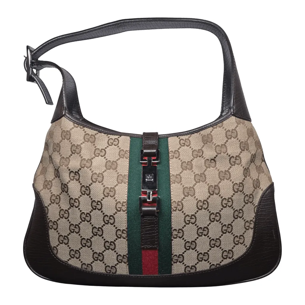 Gucci Jackie Black Canvas Leather Good - Front View