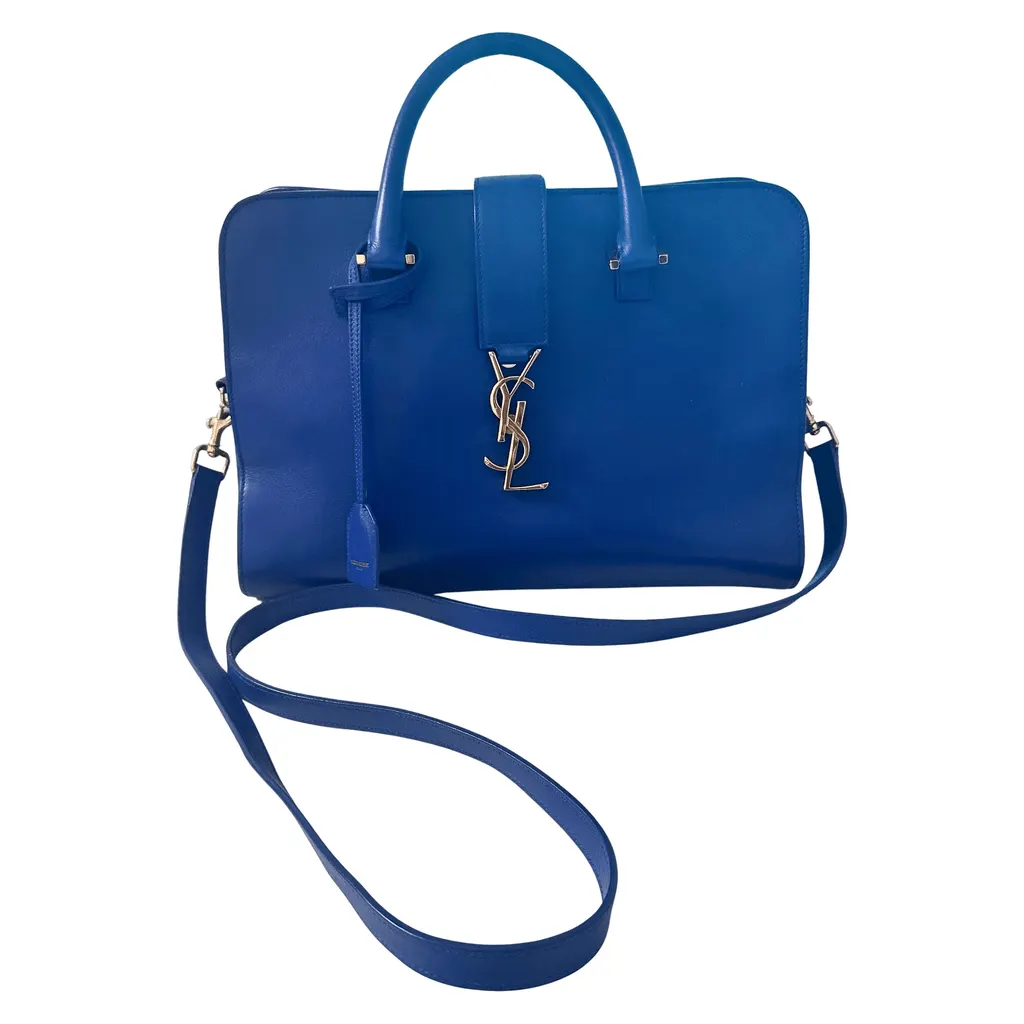 Saint Laurent Medium Cabas Bag Blue Leather Good - Front View