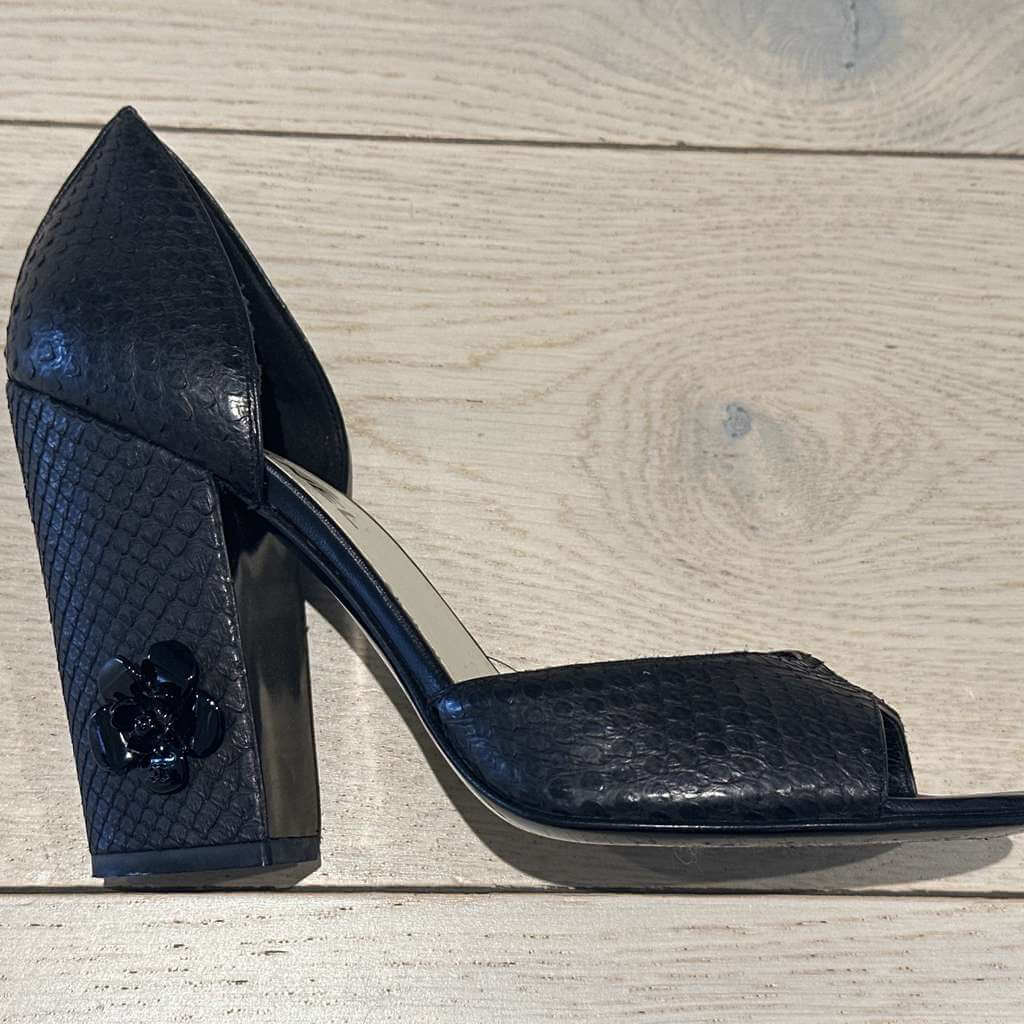 Chanel Black Python Chanel Heels - Image 6