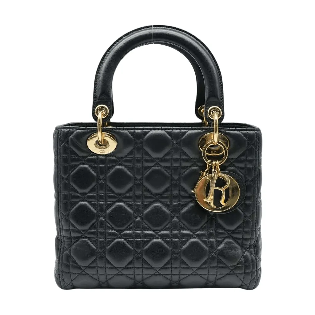 Dior Medium Lady Dior Bag Black Cannage Lambskin M0565ONGE_M900 Black Fair - Front View