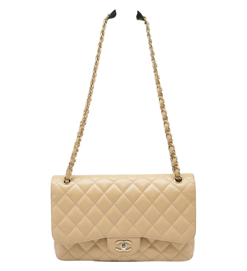 Chanel Classic Jumbo Caviar Leather Beige Gold Hardware
