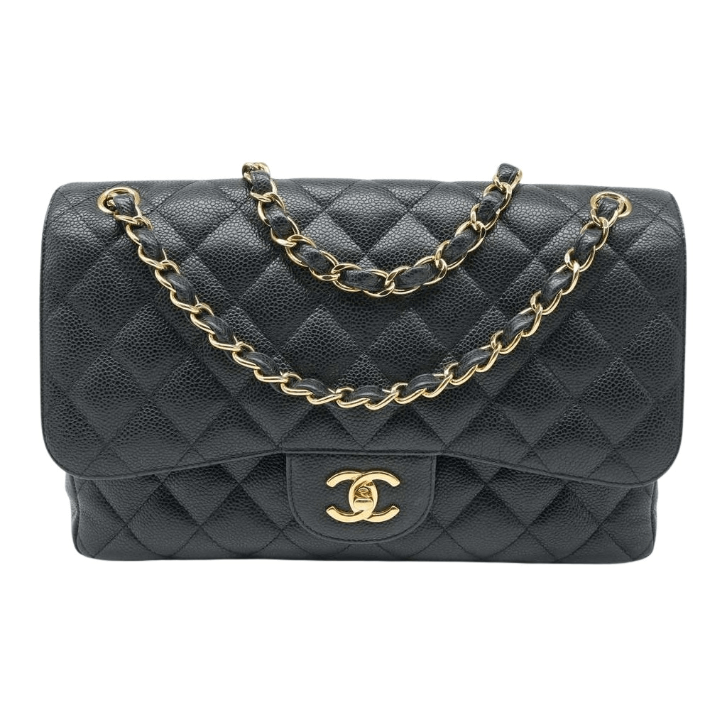 Chanel 30 Double Flap Caviiar Gold HW Black Bag