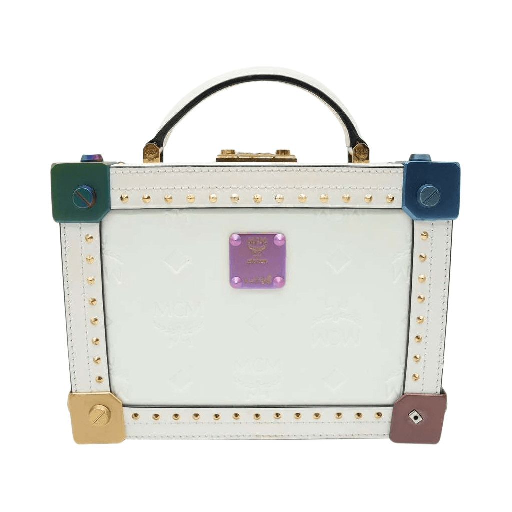 Mcm Berlin Box Bag White Visetos Canvas Multicolored corners