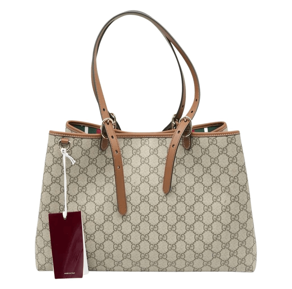 Gucci GG Emblem Large Tote Bag Variation Beige And Dark Brown Fabric