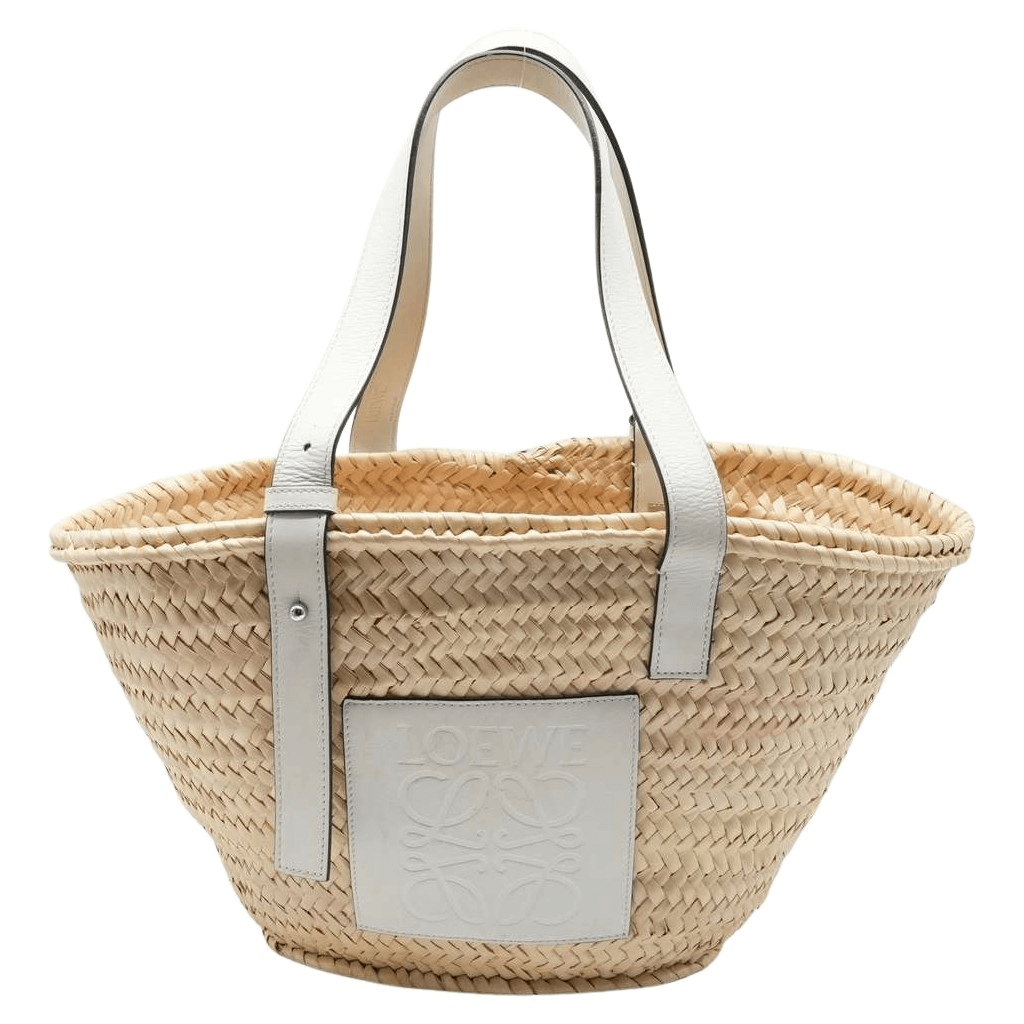 Loewe Basket Bag Beige/White Woven Raffia and Leather