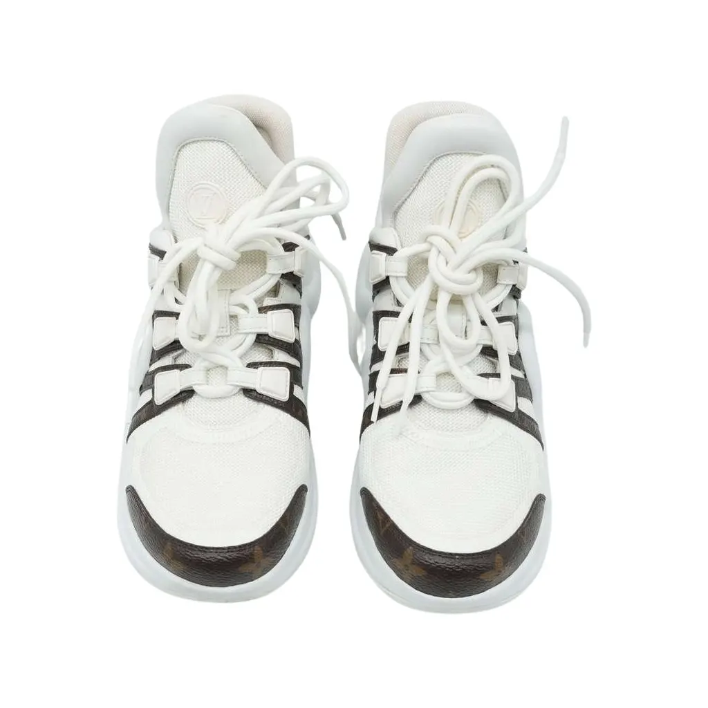 Louis Vuitton Lv Archlight Sneakers White/Brown Monogram Canvas Mesh & Leather Size 38 White Canvas Fair - Front View