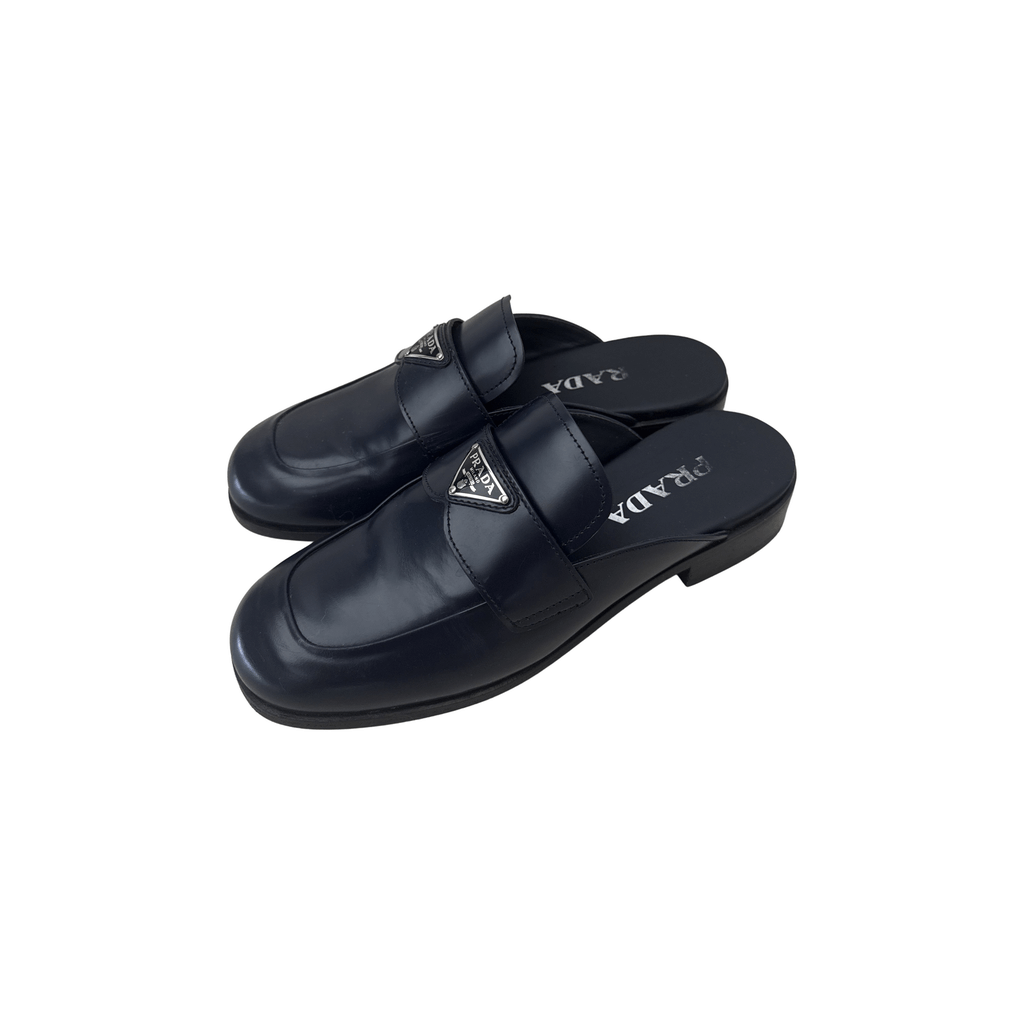 Prada Logo Leather Mules