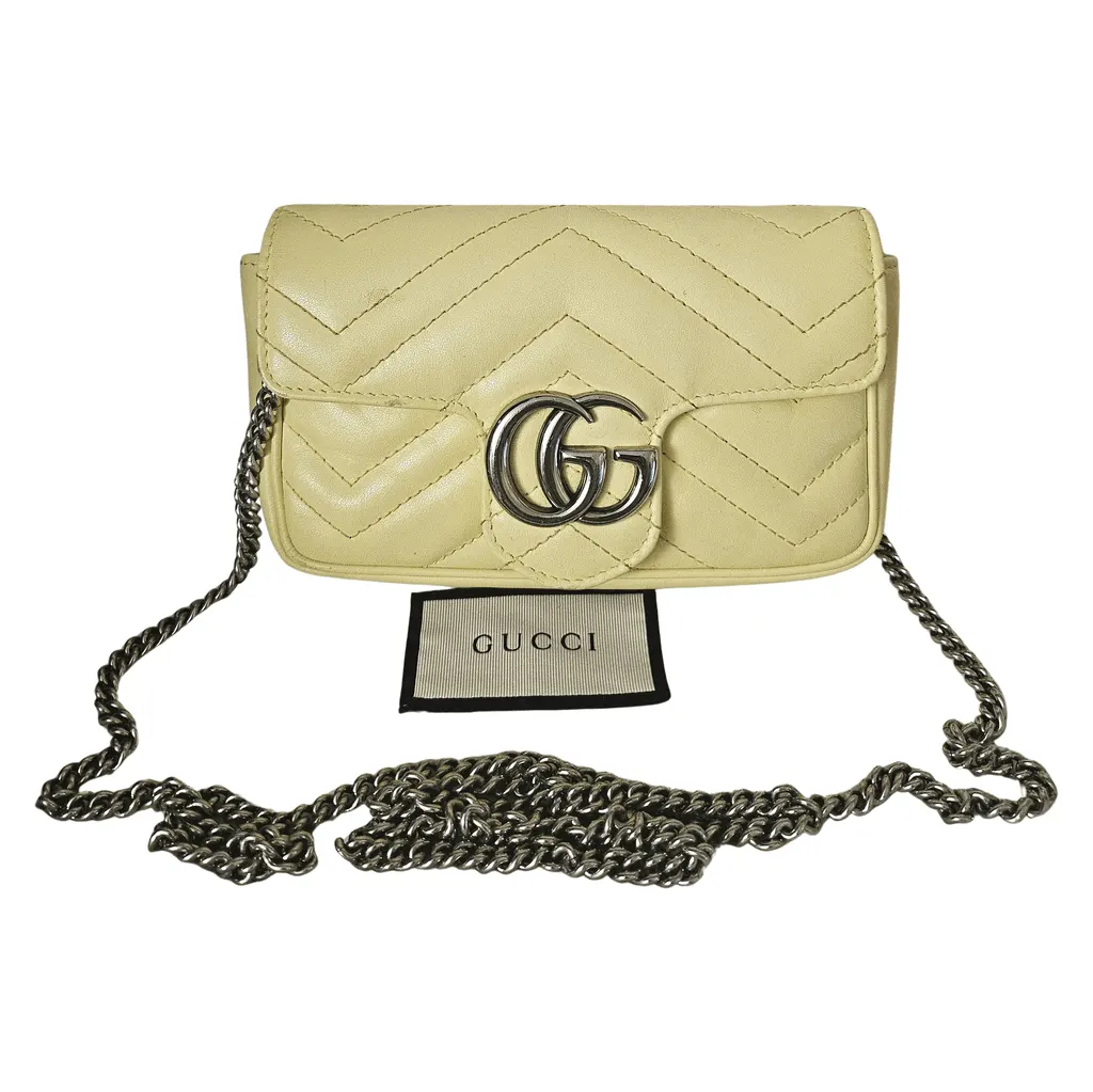 Gucci Super Mini Marmont Yellow Leather Good - Front View