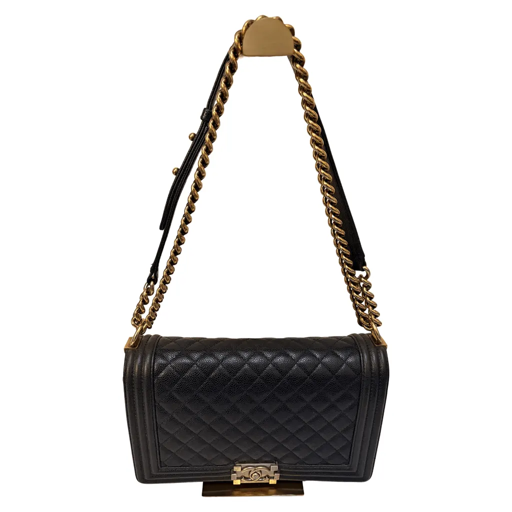 Chanel Leboy Flap Bag Navy Leather Good - Front View