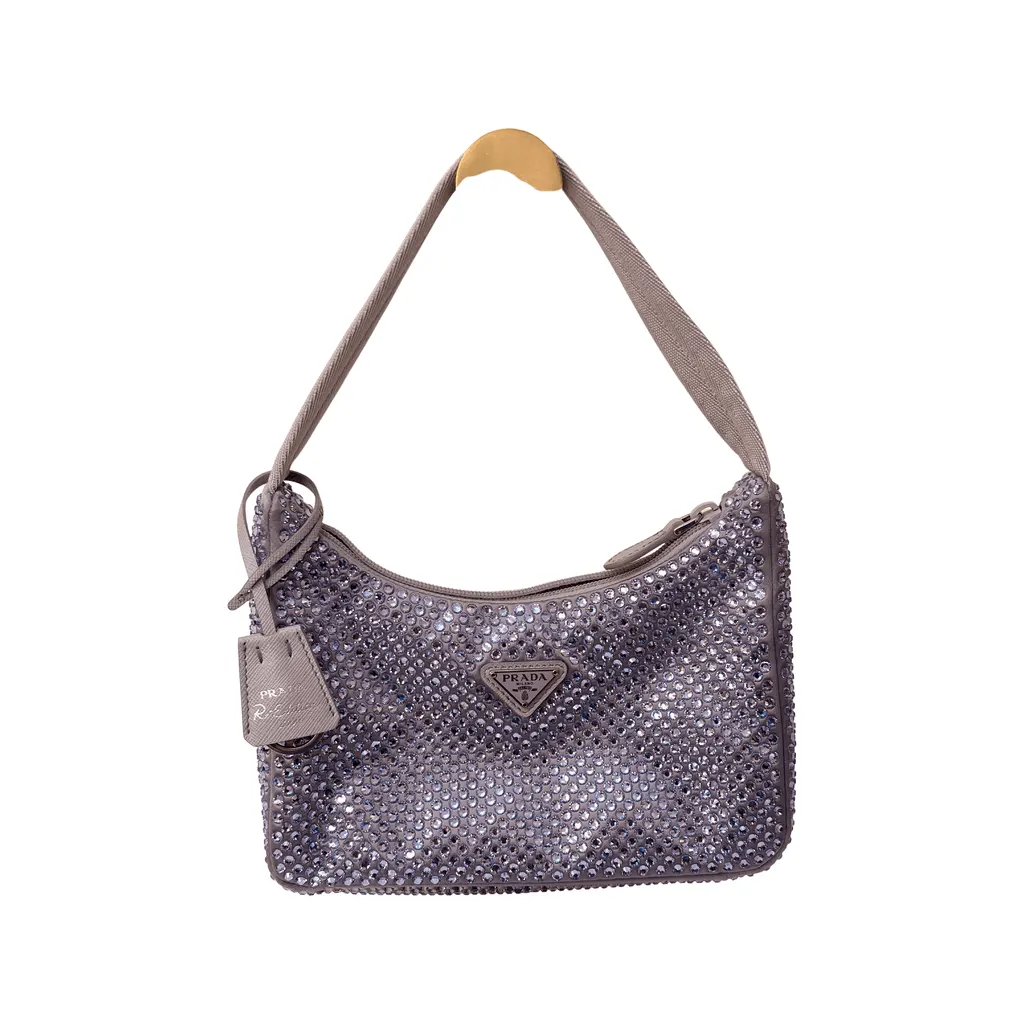 Prada Re-Edition 2000 Crystals Bag Purple Satin Very good - Front View
