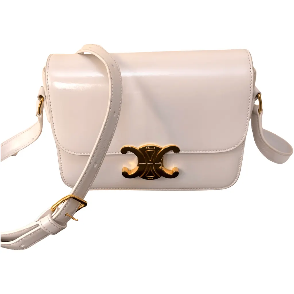 Celine Teen Triomphe Shoulde Bag White Leather Good - Front View