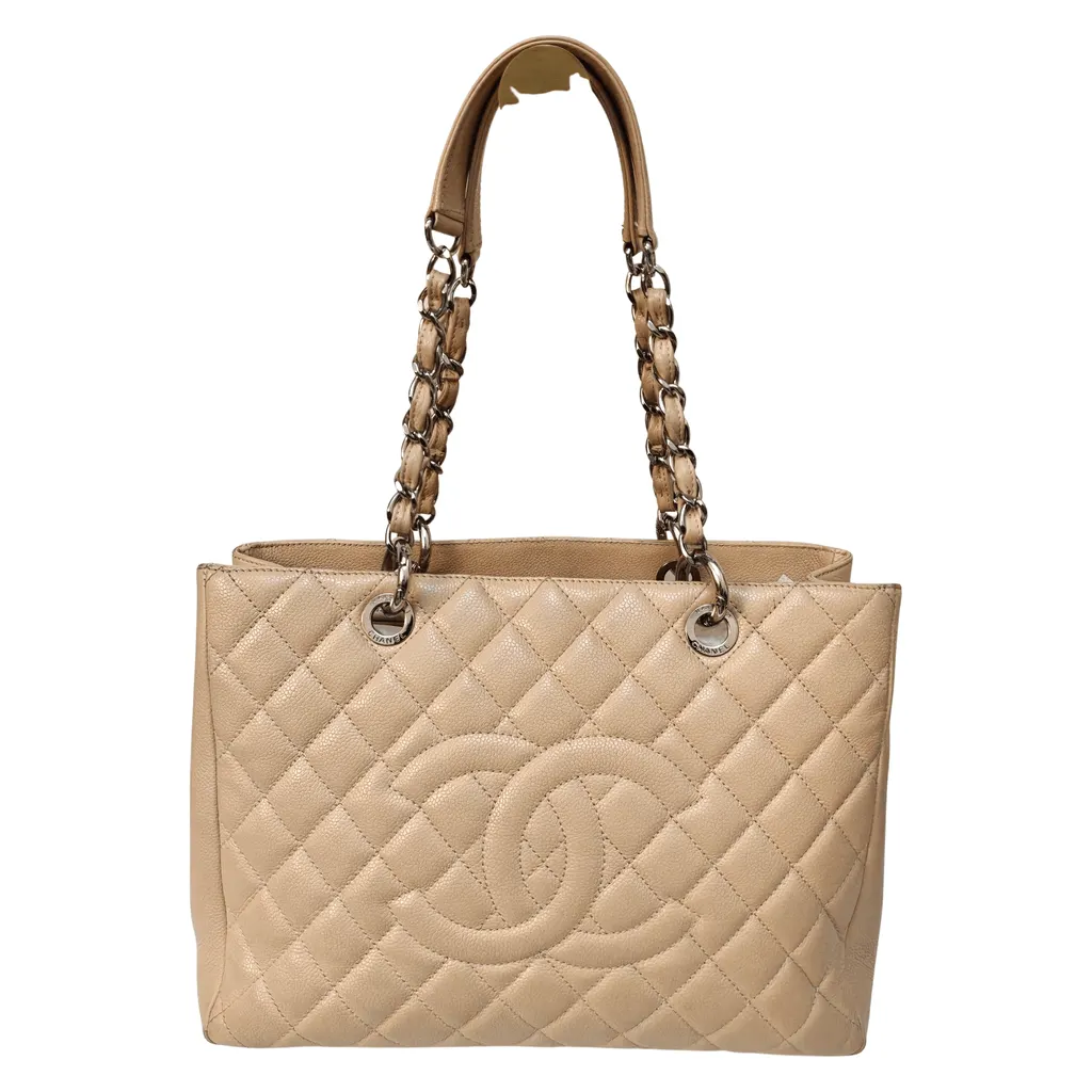 Chanel Caviar Grand Shopper Tote Beige Leather Good - Front View