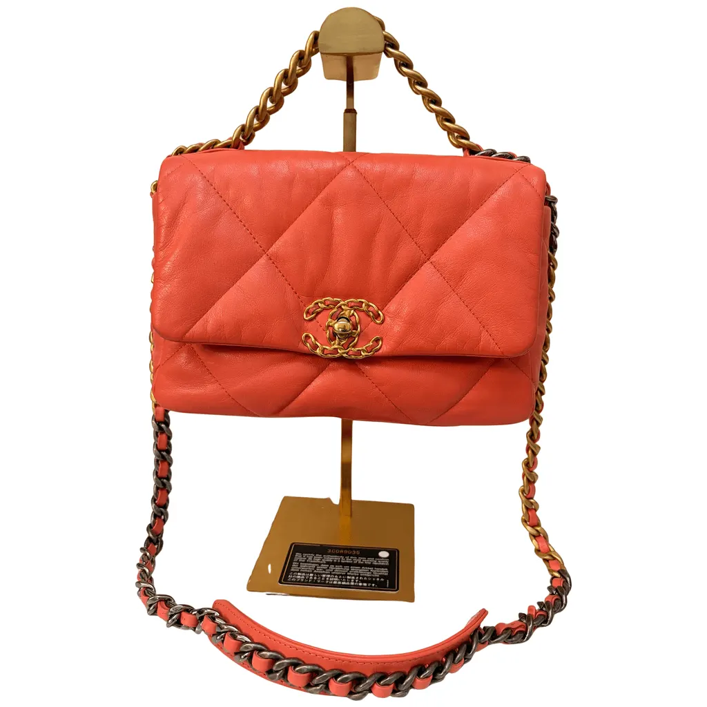 Chanel 19 Flap Bag Pink Leather Good - Front View