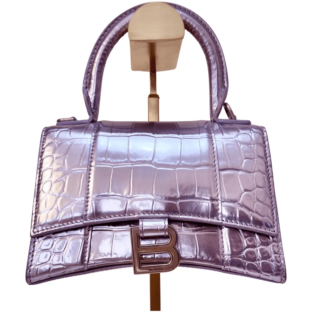 Balenciaga Hourglass XS Bag Grey Leather Good - Front View
