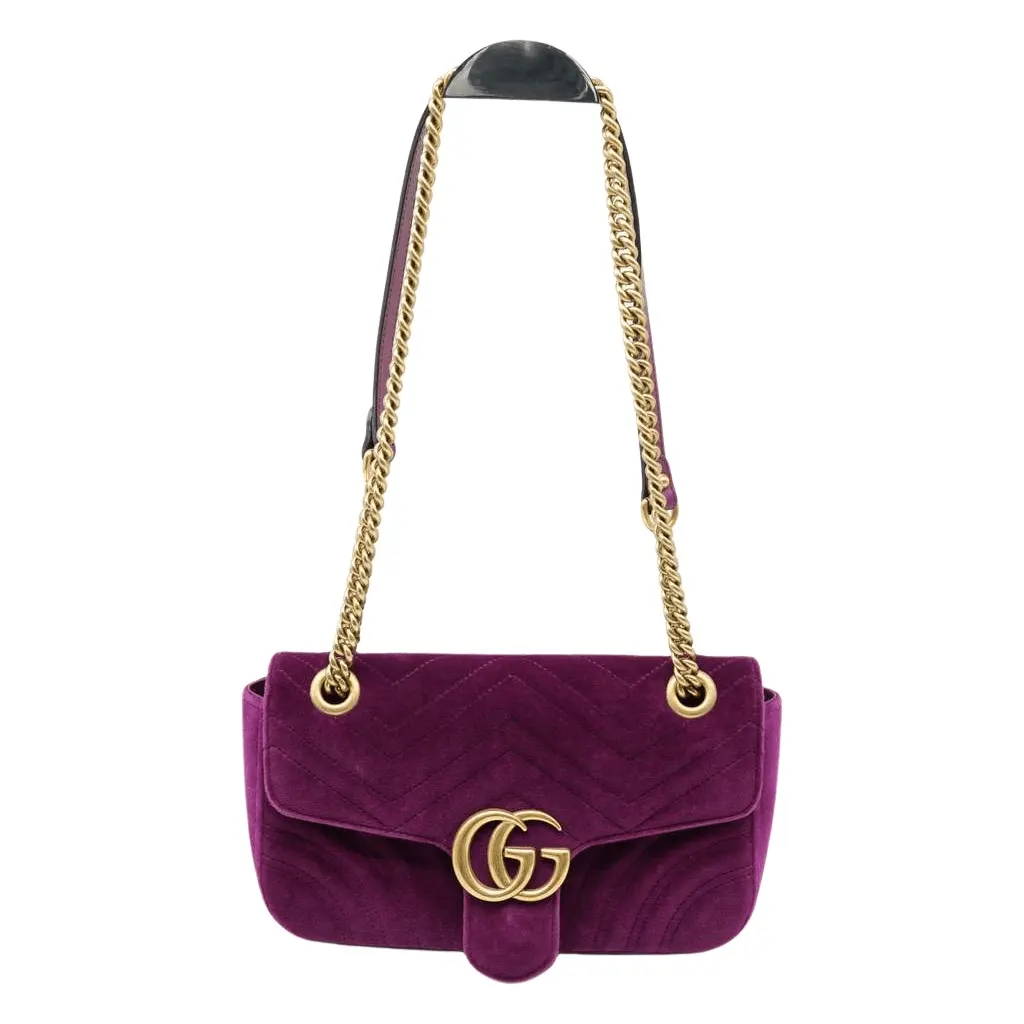 Gucci GG Marmont Shoulder Bag Matelasse Velvet Purple Velvet Fair - Front View