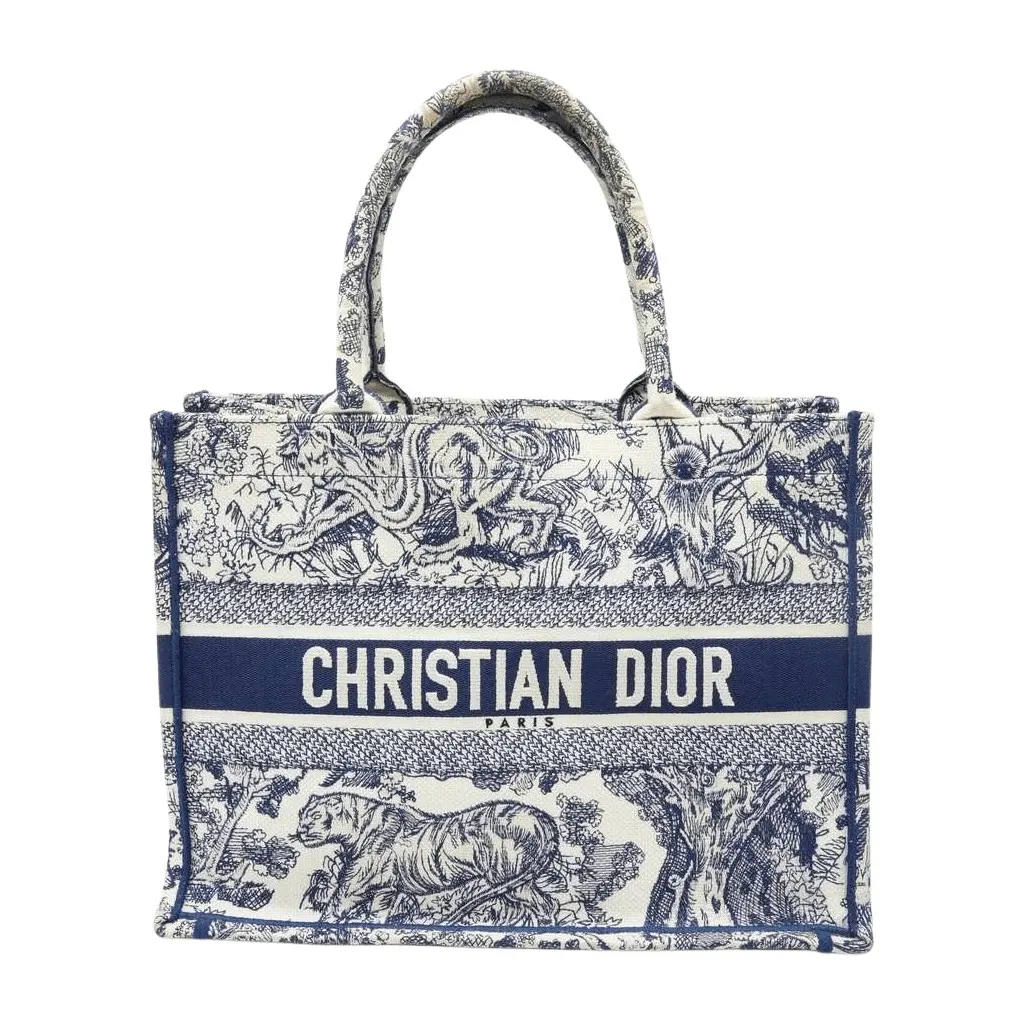 Dior Medium Dior Book Tote Blue and Ecru Toile de Jouy Reverse Embroidery Blue Cotton Fair - Front View