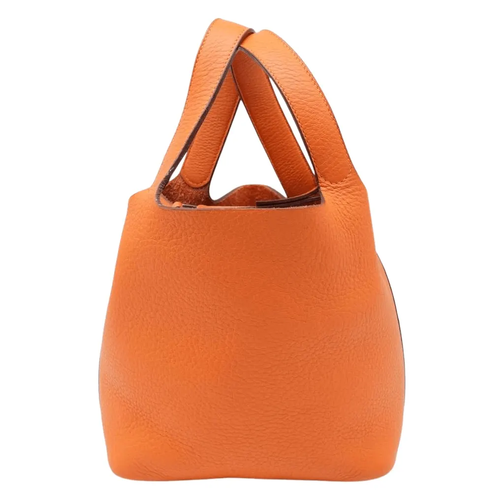 Hermès Clemence Leather Orange Poppy Picotin Lock PM tote bag Orange Good - Front View