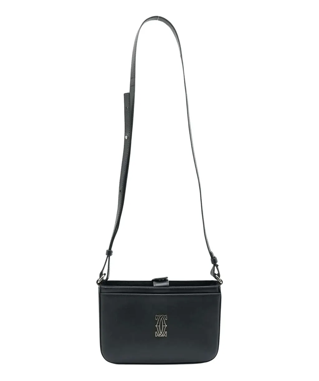 Cartier C de Cartier Mini Shoulder Bag In Black Calfskin Black Leather Good - Front View