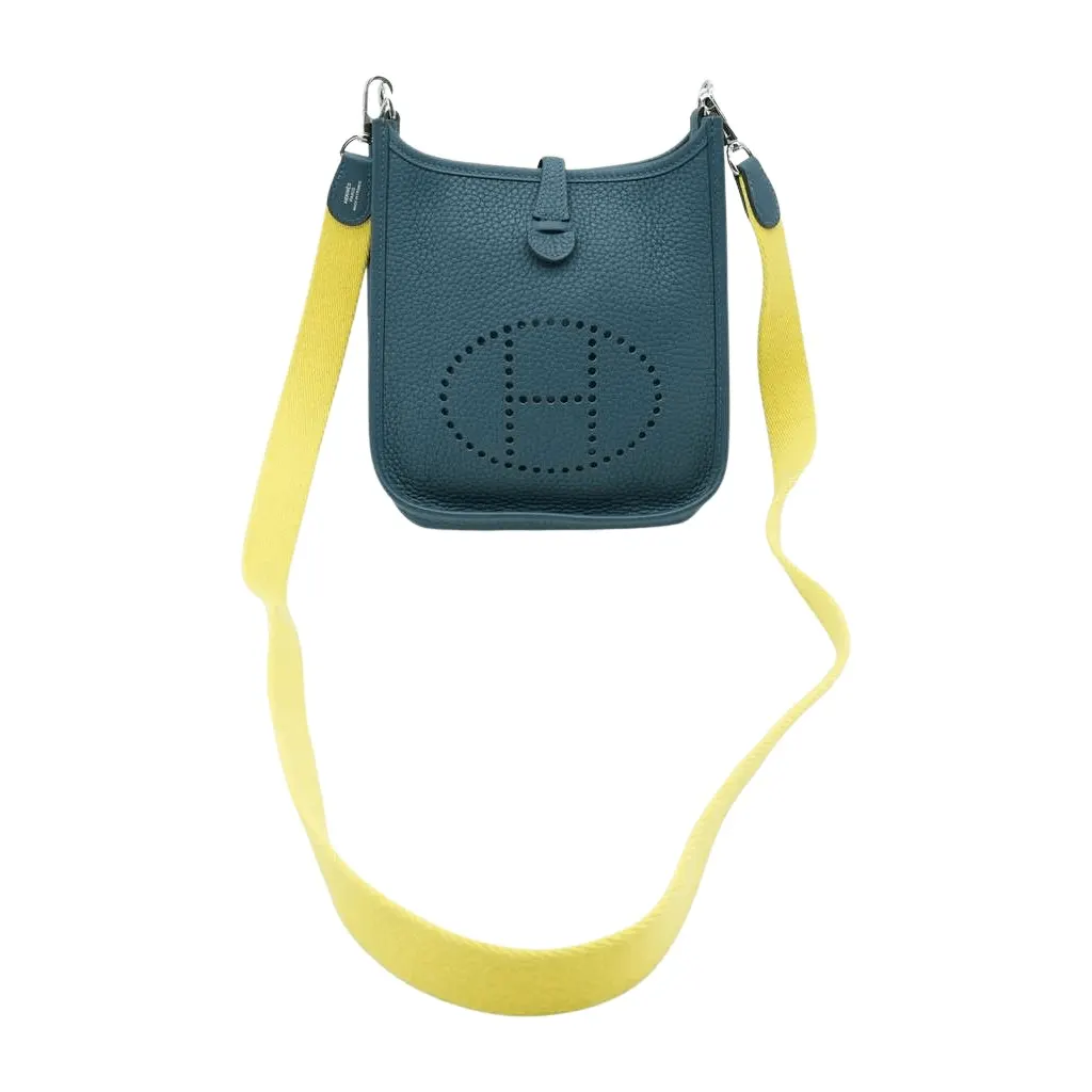 Hermès Evelyne III TPM Clemence Corvert Silver HW Yellow shoulder Green Leather Good - Front View