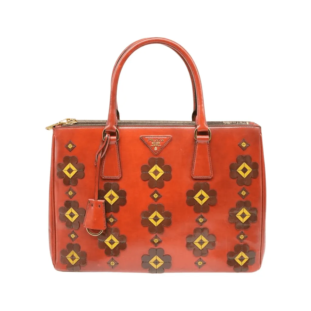 Prada Galleria Saffiano Vernic Pattent Leather Bag Orange Fair - Front View